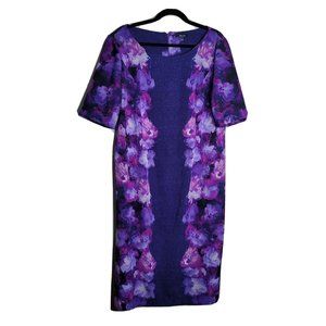 Allen Kay Women Tropical Purple Hawaiian Print Back Zip Casual Dress Size 16
